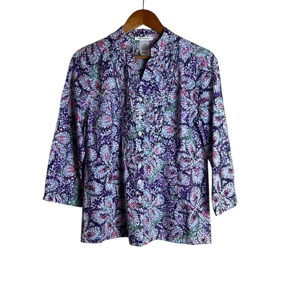 JM Collectionโ100% cotton patterned button down shirtโ